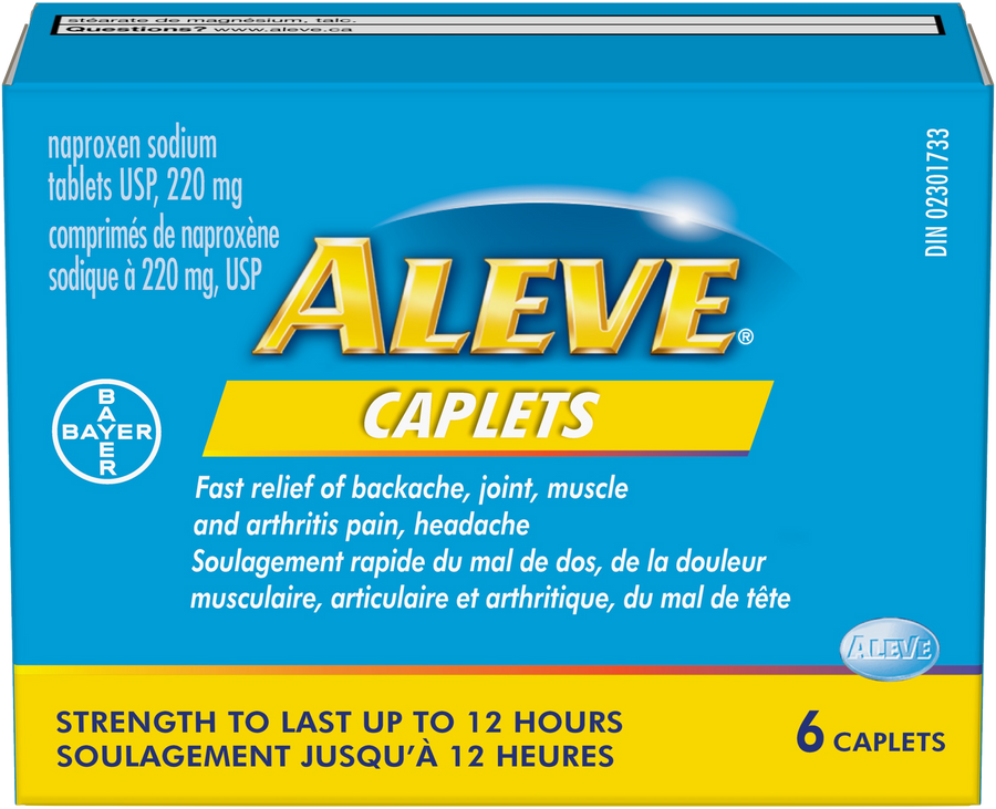 Aleve Caplets Naproxen Sodium Tablets USP 220mg 6ct (Box of 6) - Quecan
