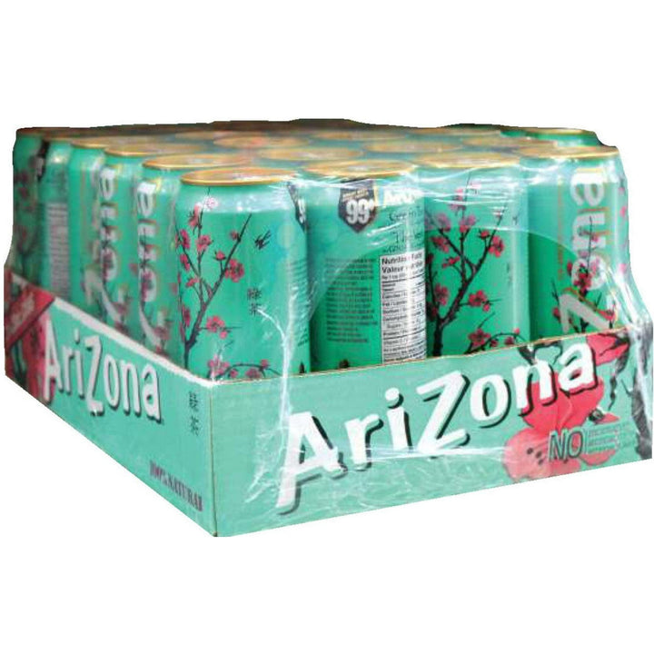 Packaging of Arizona iced tea cans with a floral design on a white background