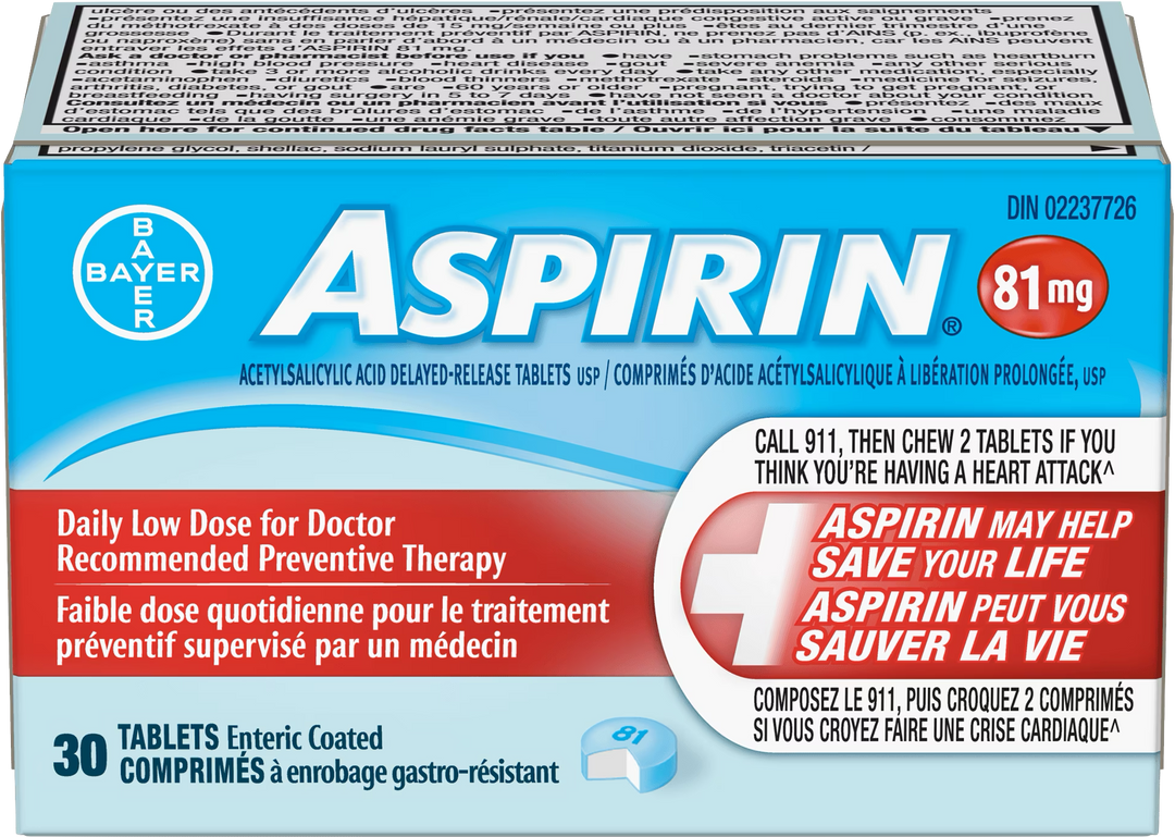Aspirin 81mg Acetylsalicylic Acid Delayed-Release Tablets USP 30ct - Quecan