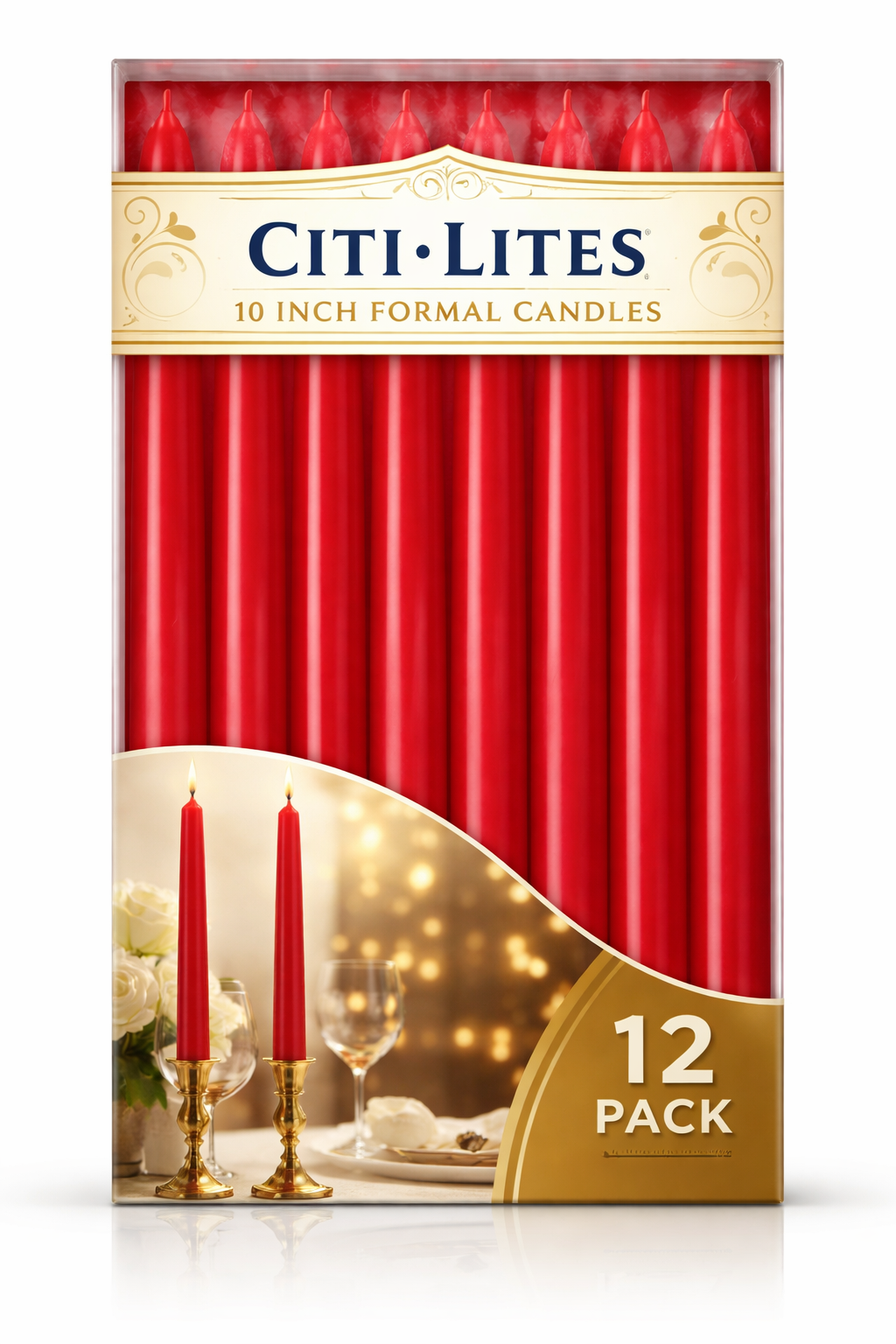 CITI-LITES 10 INCH FORMAL CANDLE RED (Pack of 12)