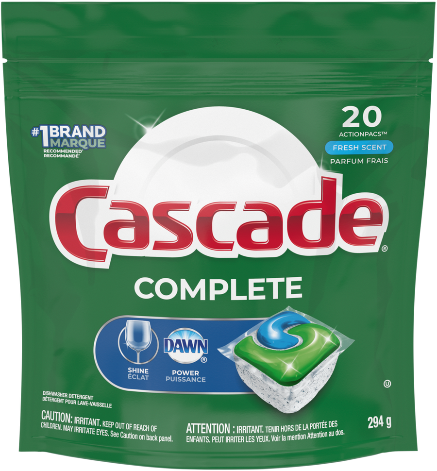 Cascade Complete Fresh Scent Dishwasher Detergent Actionpacs 20ct - Quecan