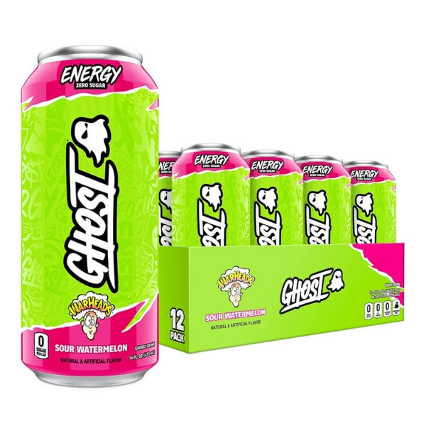 GHOST Energy Sour Watermelon Zero-Sugar Energy Drink (12 x 473ml) (Can Dep) - Quecan