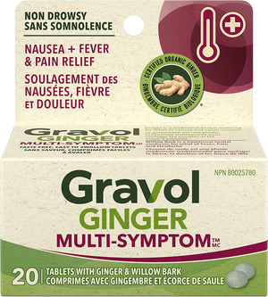 Gravol Ginger Multi-Symptom Tablets With Ginger & Willow Bark 20ct ( Pack of 6 ) - Quecan