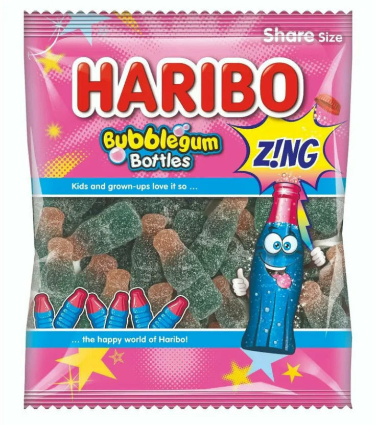 Haribo Bubblegum Bottles Zing (160g)(UK Exotic)