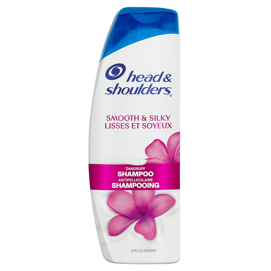 Head & Shoulders shampoo bottle with pink flowers on a white background
