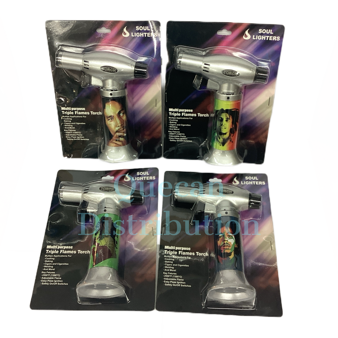 SOUL Multi Purpose Triple Flame Torch Lighter - Bob Marley (Box of 8) - Quecan