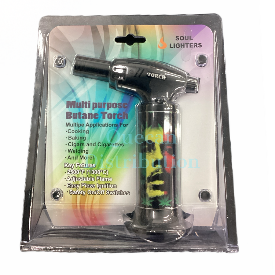 SOUL Multi Purpose Single Flame Butane Torch Lighter - Bob Marley (Box of 6) - Quecan