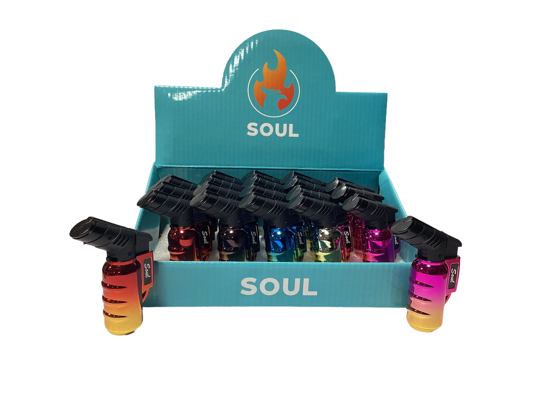 SOUL Mini Torch Lighter Metal Chrome Grenade (Box of 20)