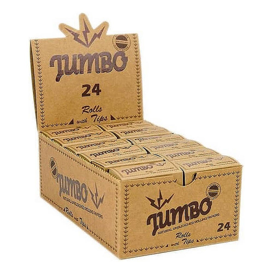 Jumbo Brown Natural Unbleached Rolls + Tips (24 Rolls) - Quecan