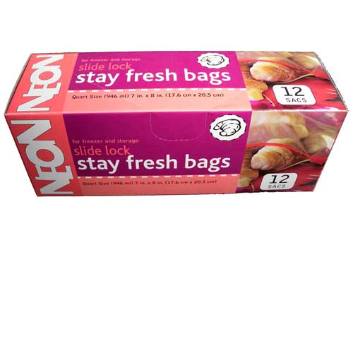 Neon Slide Lock Quart Size BAG  (12ct) - Quecan