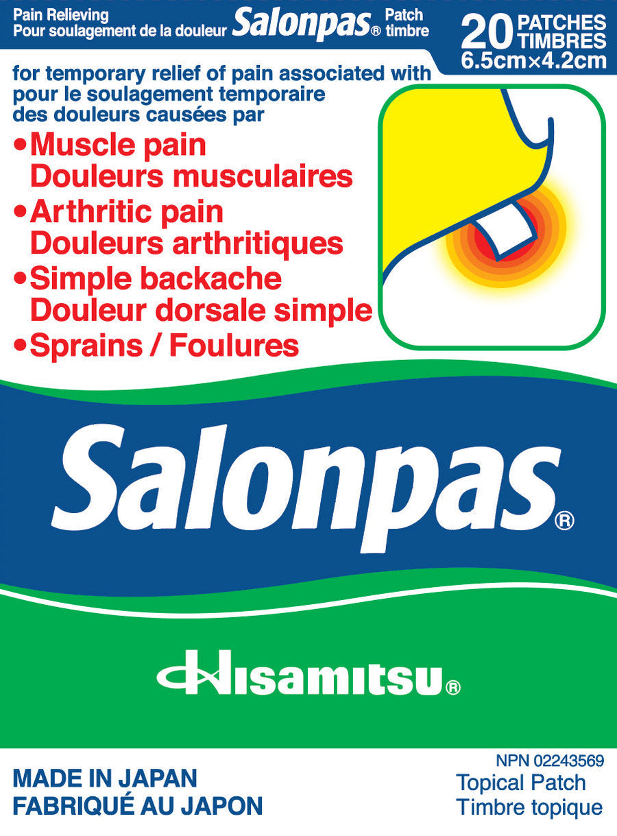 Salonpas 6.5cm x 4.2cm Pain Relieving Patches 20ct. ( Pack of 10 ) - Quecan