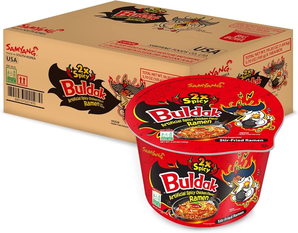 Samyang Buldak Hot Chicken Flavor Ramen 2X Spicy in Big Bowls (16 x 105g) - Quecan