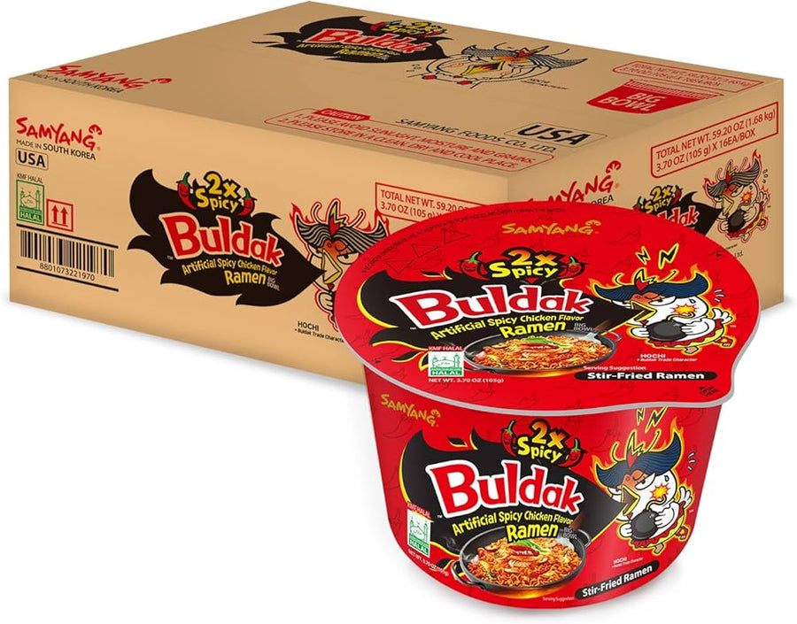 Samyang Buldak Hot Chicken Flavor Ramen 2X Spicy in Big Bowls (16 x 105g) - Quecan