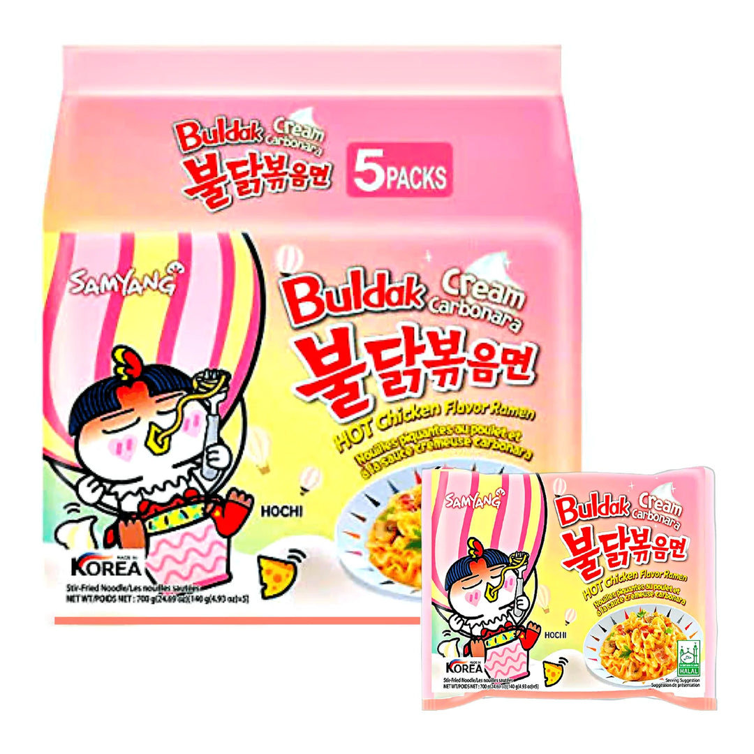 Samyang Buldak Cream Carbonara Hot Spicy Ramen Noodles Soup (Pack of 5) - Quecan