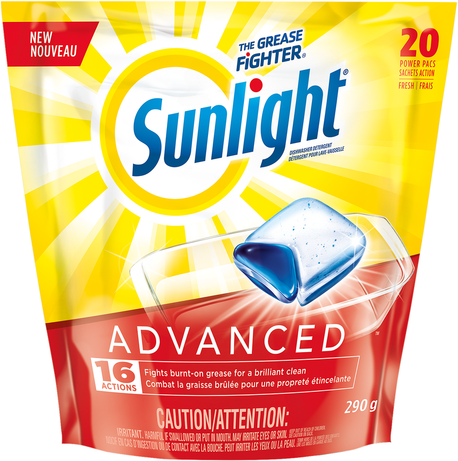 Sunlight Advanced Fresh Dishwasher Detergent Power Pacs 20 ct - Quecan