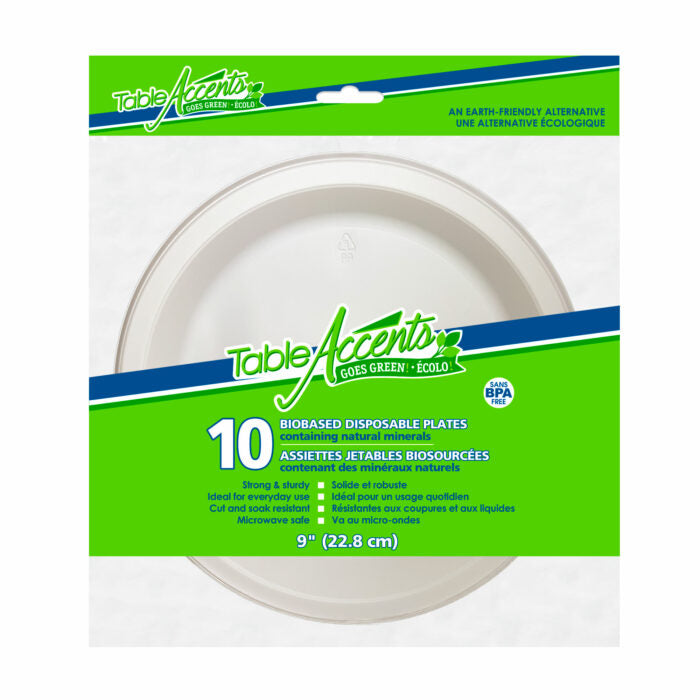 Table Accents 9" Biobased Disposable Plates (Pack of 10) - Quecan