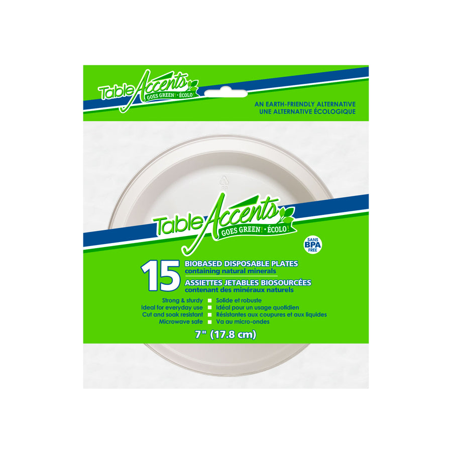 Table Accents 7" Biobased Disposable Plates (Pack of 15) - Quecan
