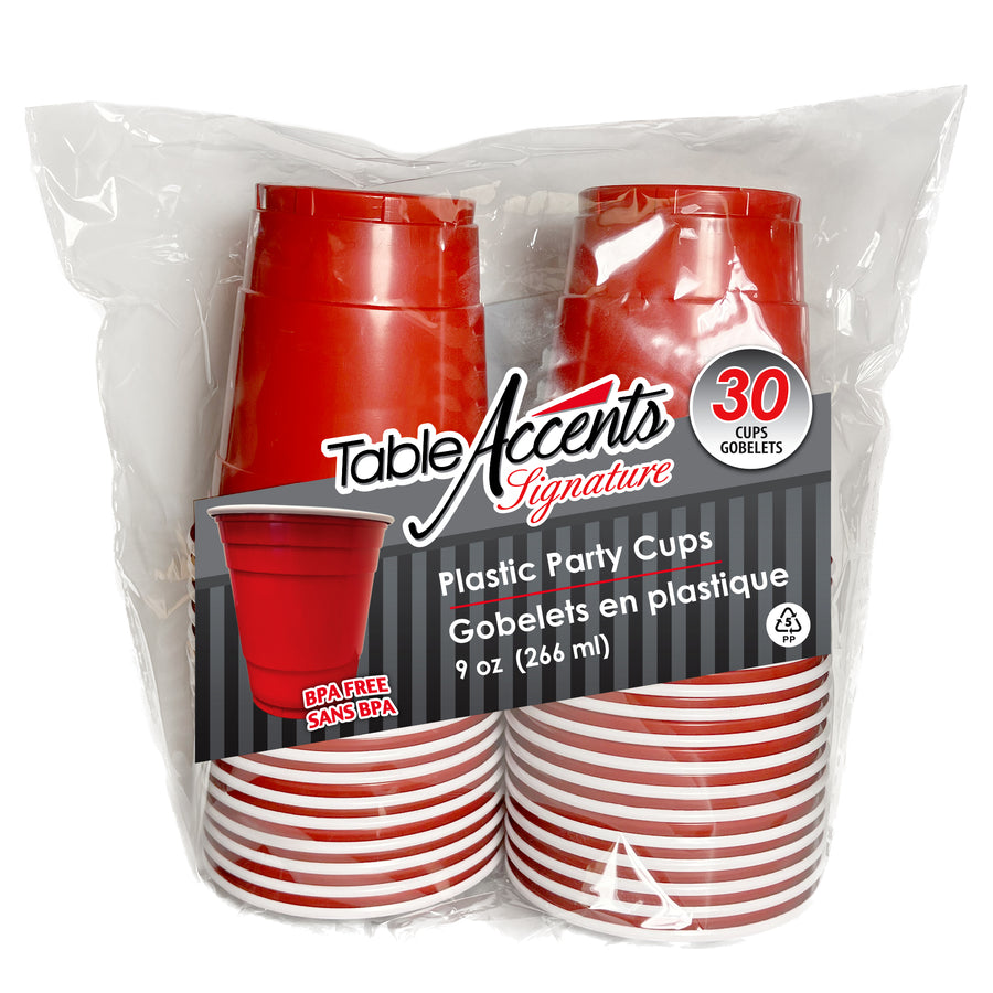 Table Accents - Red Plastic Beer Cups (9oz) - Quecan