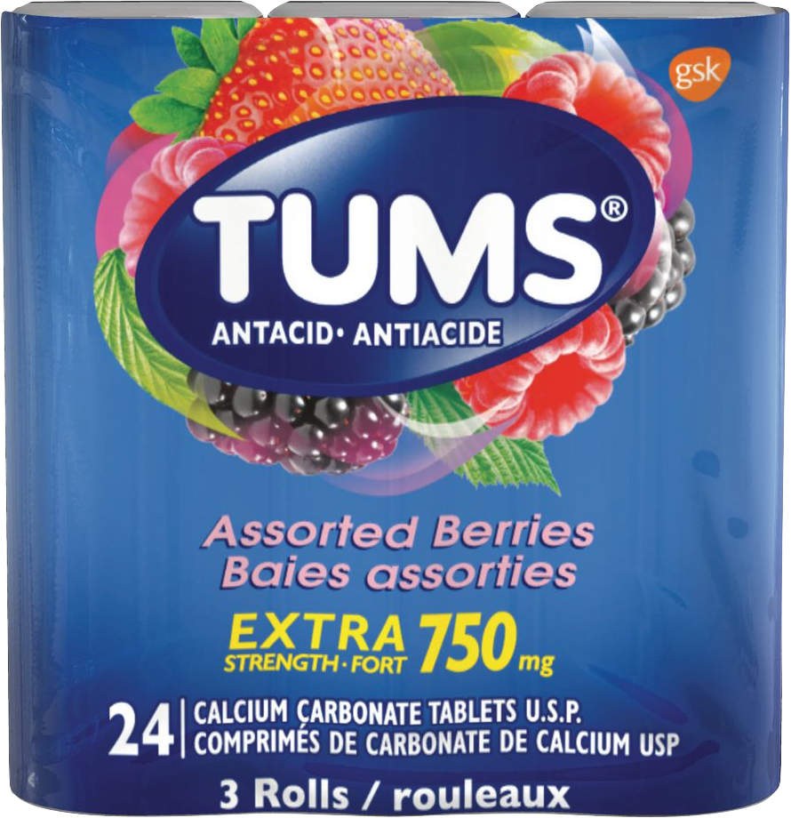 Tums Antacid Extra Strength 750 - Assorted Berries - 3 Rolls (Box of 12) - Quecan