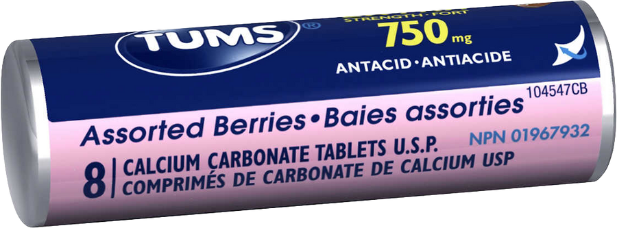 Tums Antacid Extra Strength 750 - Assorted Berries 8 Count (Pack of 18) - Quecan