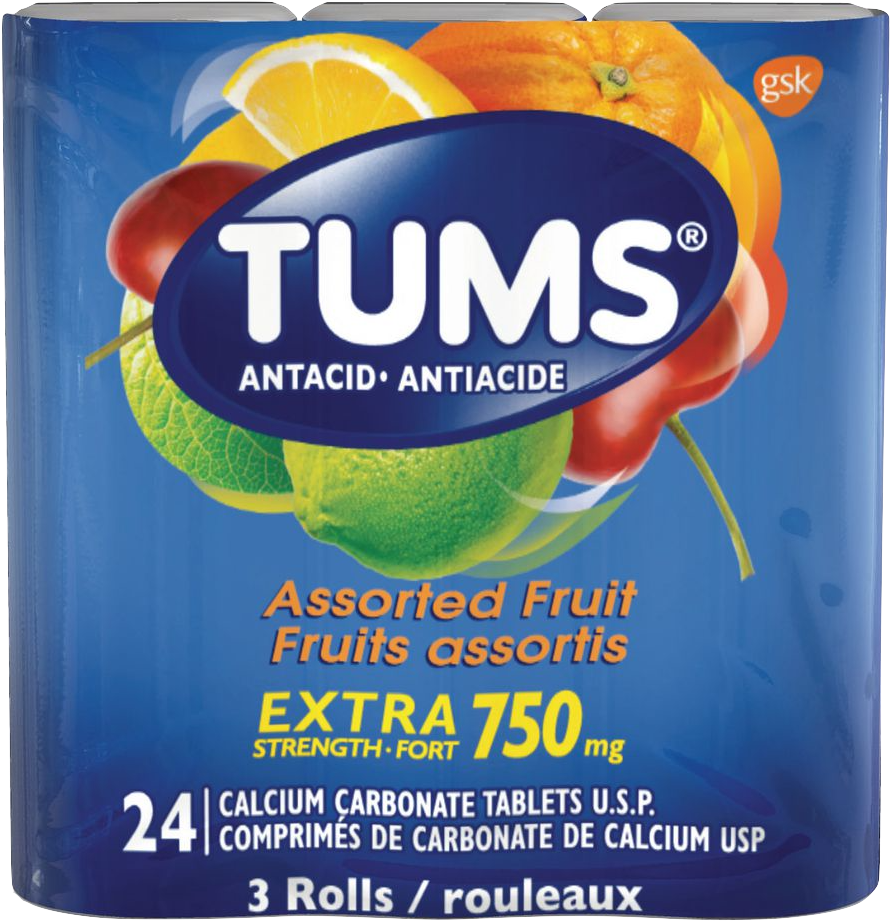 Tums Extra Strength 750mg Antacid Assorted Fruit Calcium Carbonate - 3 ...
