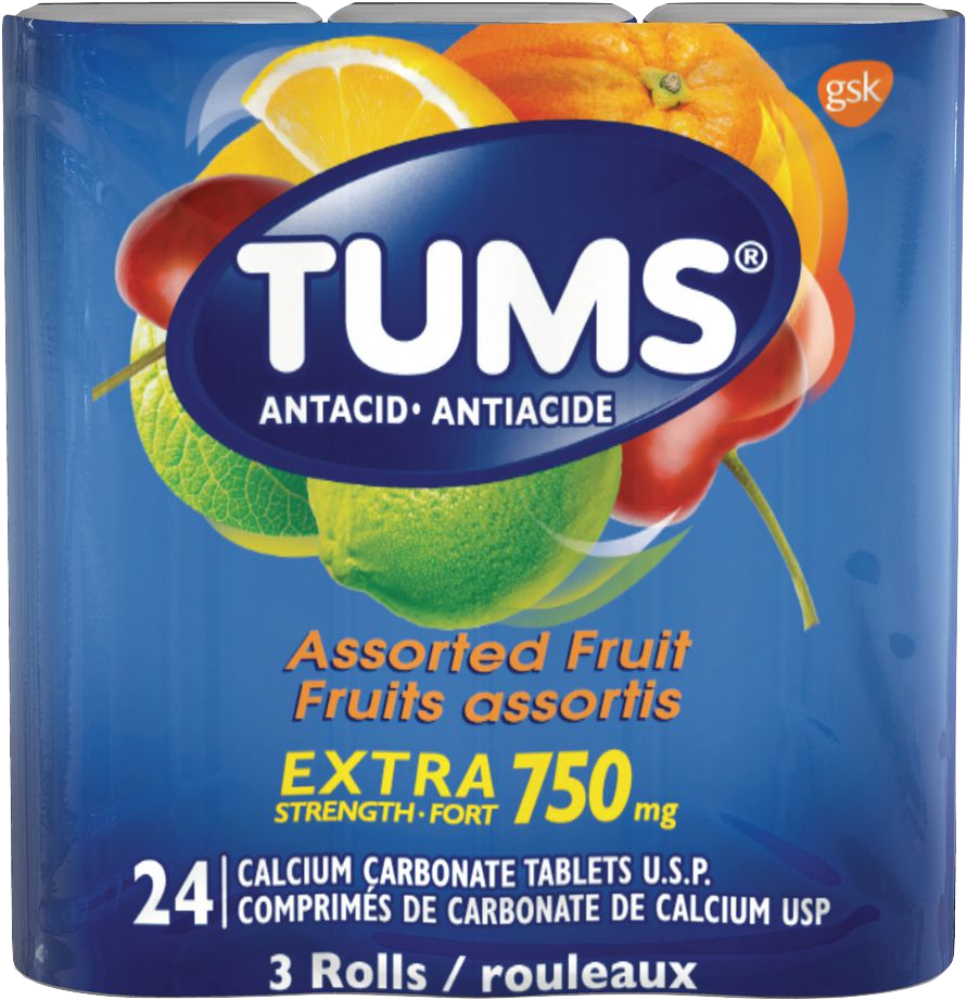 Tums Extra Strength 750mg Antacid Assorted Fruit Calcium Carbonate Tablets USP 24ct - Quecan