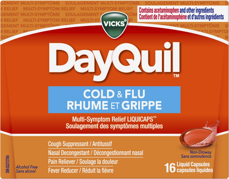 Vicks Dayquil Cold & Flu Multi-Symptom Relief Liqui caps Liquid Capsules 16ct - Quecan