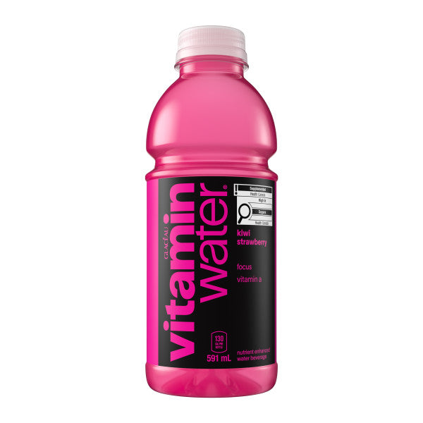 Vitamin Water Energy Drink - Focus Kiwi Strawberry (12 x 591mL) pink bottle