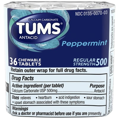 Tums Antacid Regular Strength 500mg - Peppermint - Quecan
