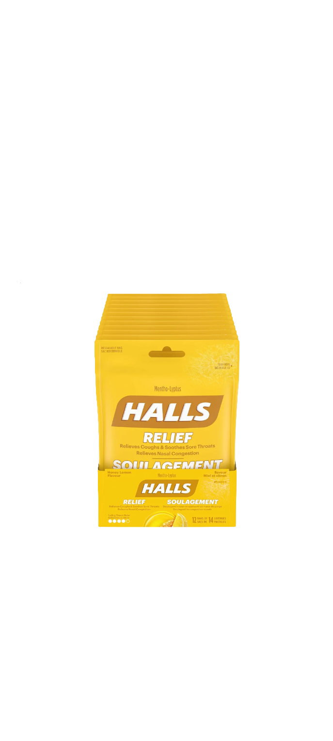 HALLS Honey Lemon Flavour Cough Drops, Throat Lozenges (Pack of 14 Lozenges)