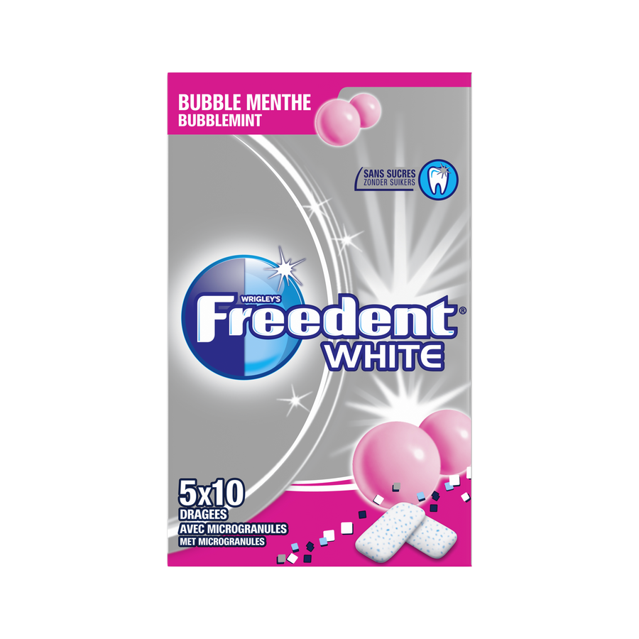 FREEDENT White Bubble Mint Sugar Free Gum 14g (5x10) - Quecan