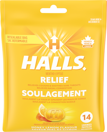 HALLS Honey Lemon Flavour Cough Drops, Throat Lozenges (Pack of 14 Lozenges)