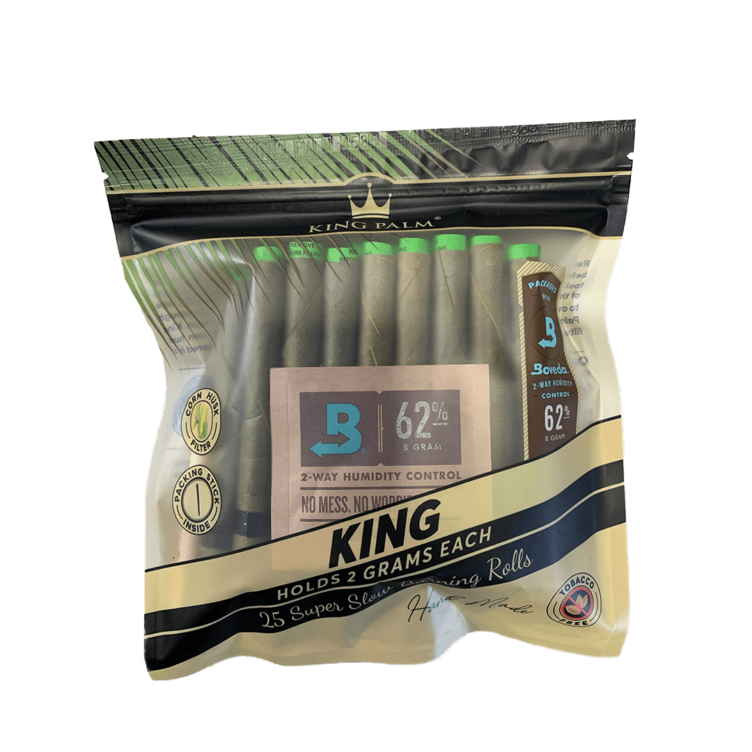 King Palm 25 King Rolls w/ Boveda (Box of 8) - Quecan