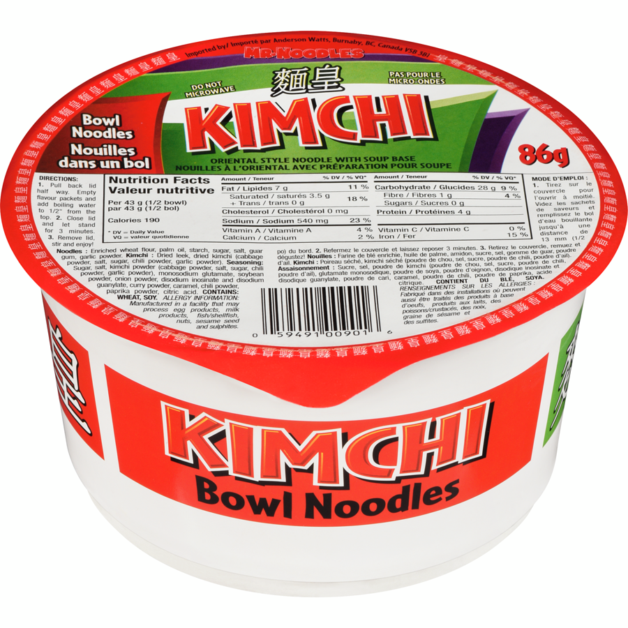 Mr. Noodles Bowl Kimchi (12x86g) - Quecan