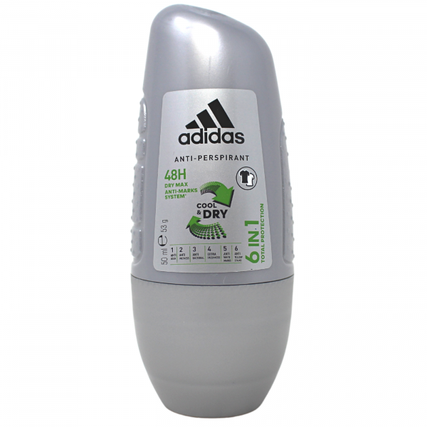 Adidas Roll-On Men 6 in 1 Cool & Dry Total Protection (50ml) - Quecan
