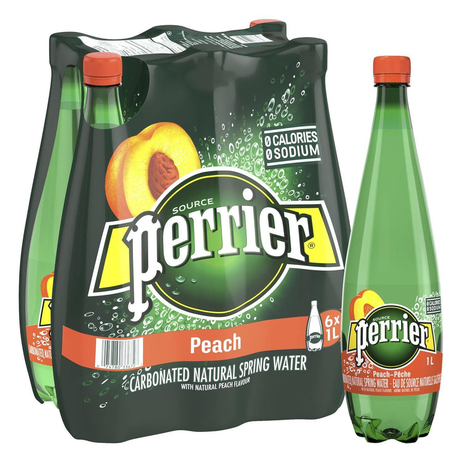 Perrier Carbonated Natural Spring Water - Peach (6 x 1L) - Quecan