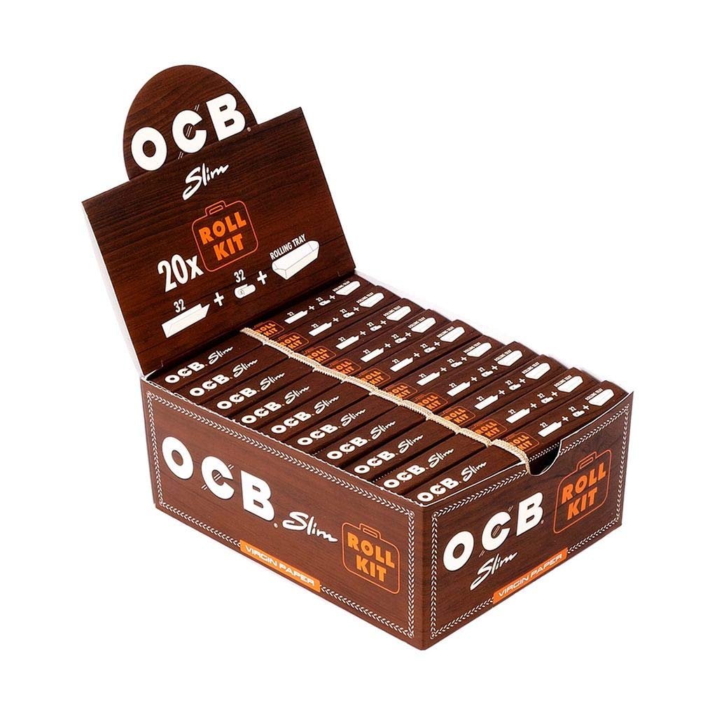 OCB Virgin Slim Roll Kit - Paper, Tips, Tray (Box of 20) - Quecan
