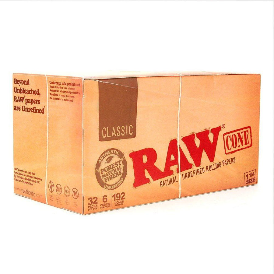 Raw Classic 1 1/4 Size Cones (Box of 32 Packs) - Quecan