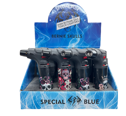 Bernie Skuls - Skull & Roses Double Torch Lighter (Box of 12) - Quecan