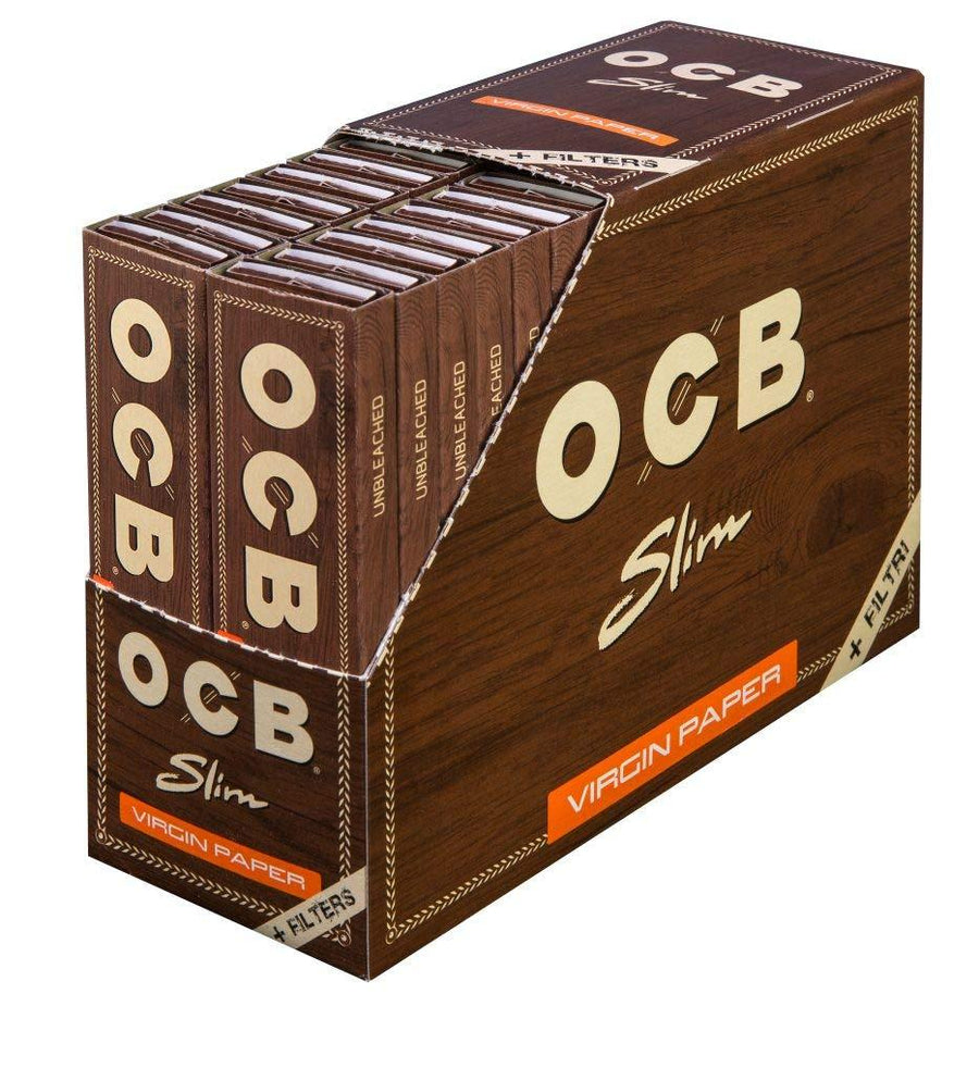 OCB Unbleached Virgin Slim Rolling Paper + Filters (Box of 32) - Quecan