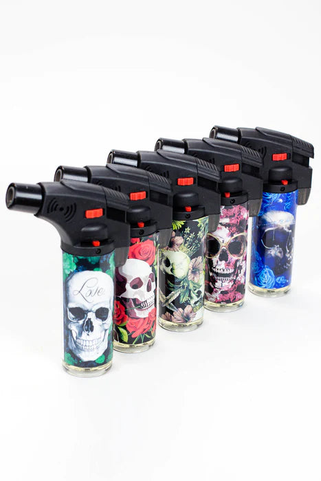 SOUL Double Torch Lighter - (Box of 15) - Multi Color Skull - Quecan