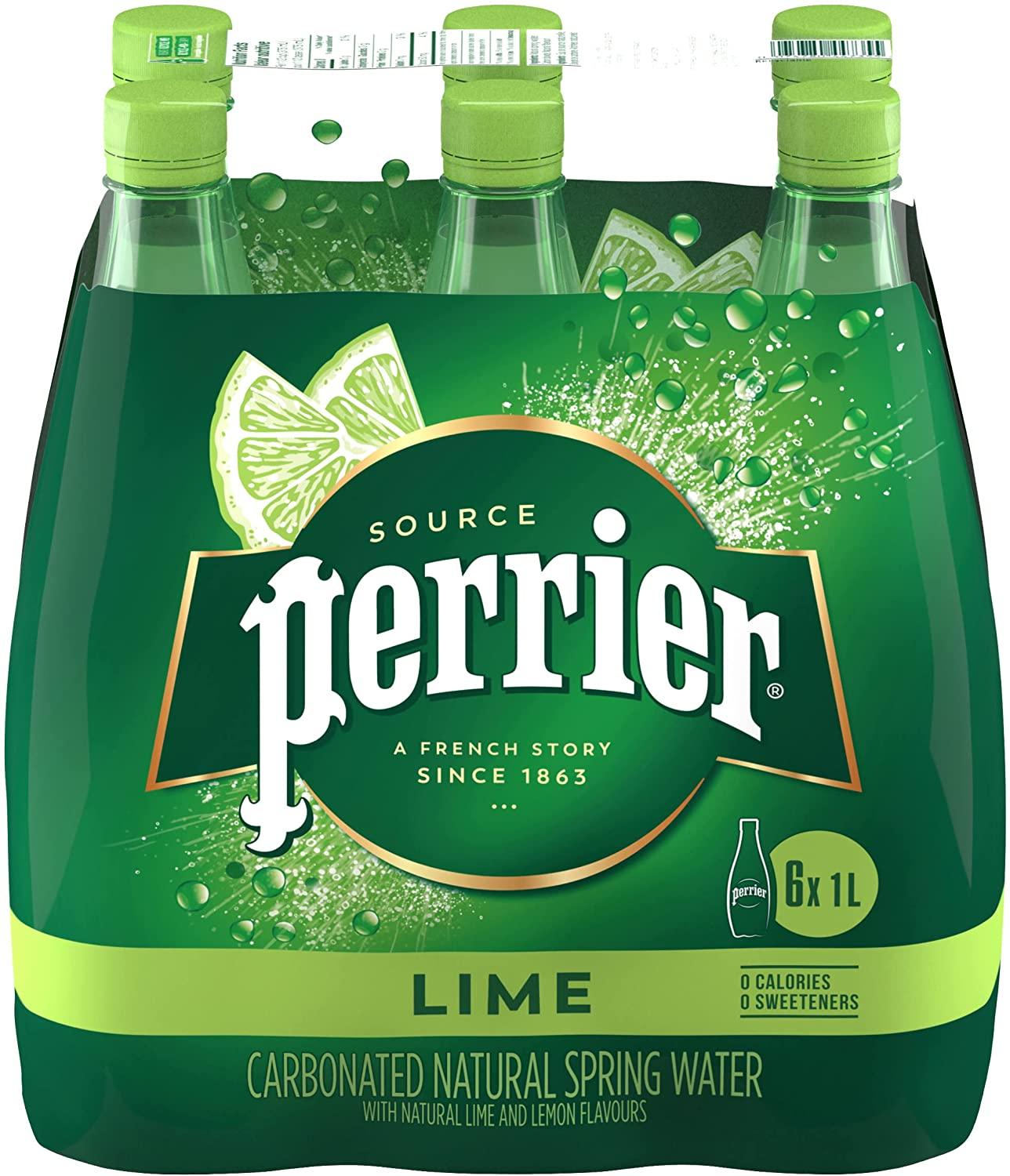 Perrier Carbonated Natural Spring Water Lime (6 x 1L) Quecan