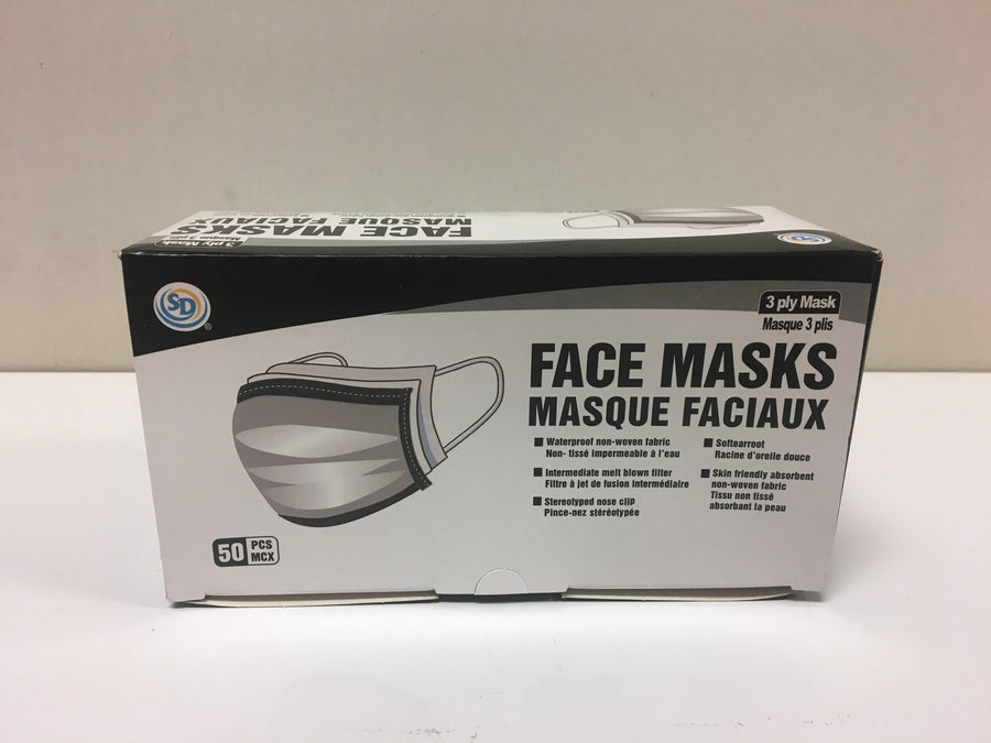 Face Mask black  Disposable (Box of 50) - Quecan
