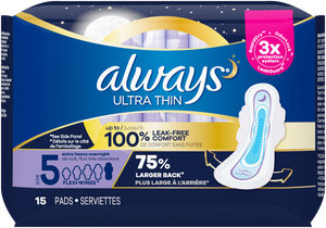 Always Ultra Thin Size 5 Extra Heavy Overnight (Pack of 15) - Quecan
