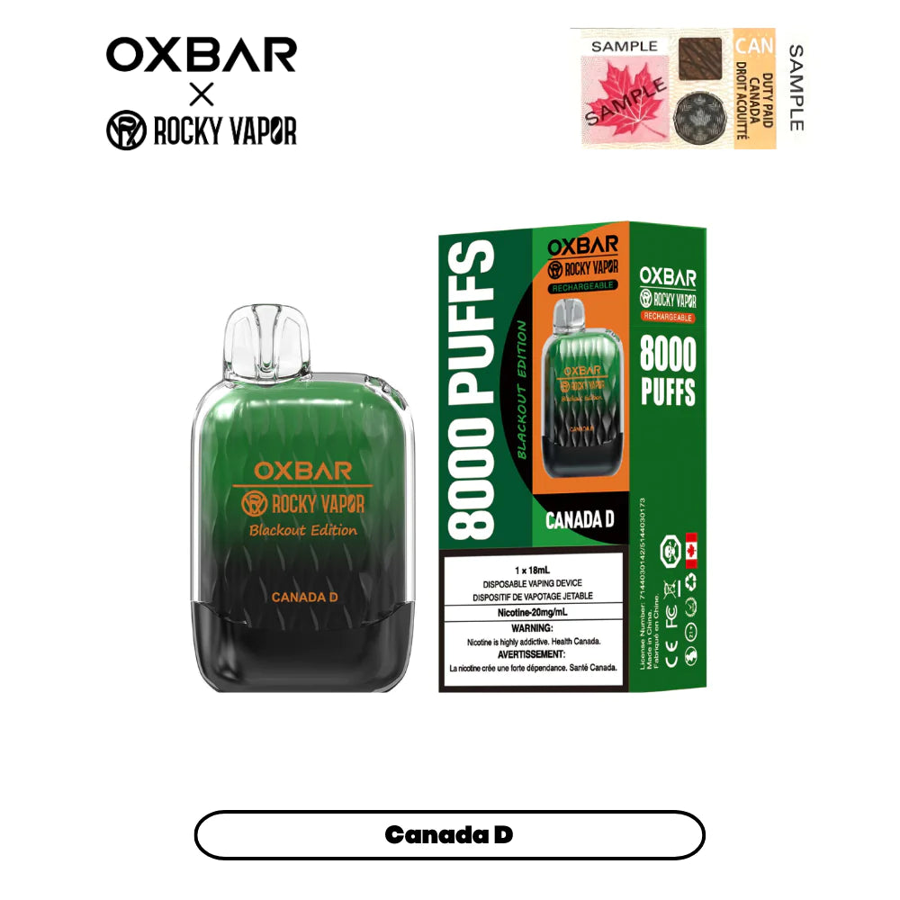 OXBAR Rocky Vapor 8000 Puffs Disposable Device - Single (20mg/ml) (STAMPED) - Quecan