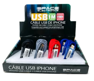 Space Electronics USB to Lightning Cable Iphone Charger - 1 Meter (Pack of 12) - Quecan