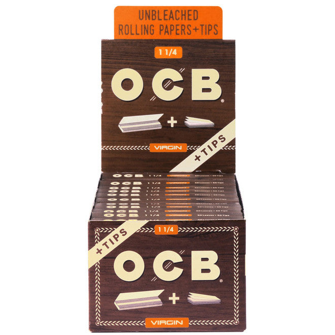 OCB Unbleached Virgin Rolling Paper 1 1/4 + Filters (Box of 24) - Quecan
