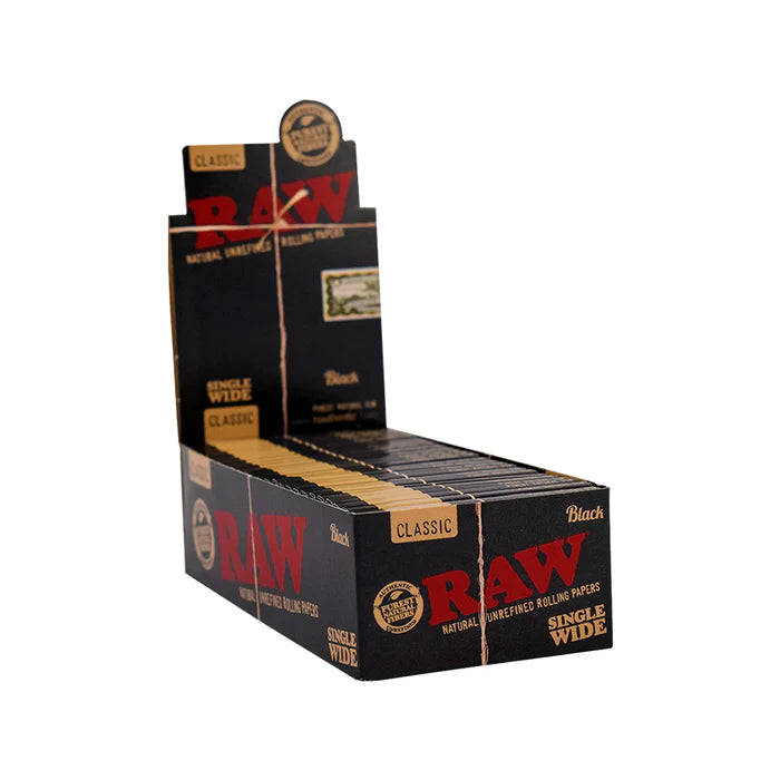 Raw Classic Black Single Wide Rolling Paper (Box of 50 Booklets) - Quecan