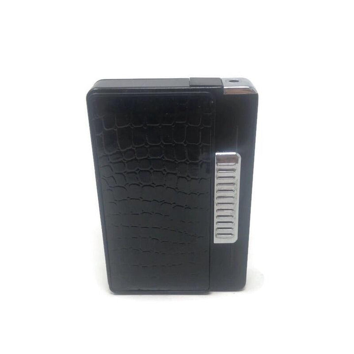 Crocodile Black Leather Skin Cigarette Case and Lighter - Quecan