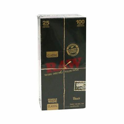 Raw Classic Black Single Wide Rolling Paper (Box of 25 Booklets) - Quecan